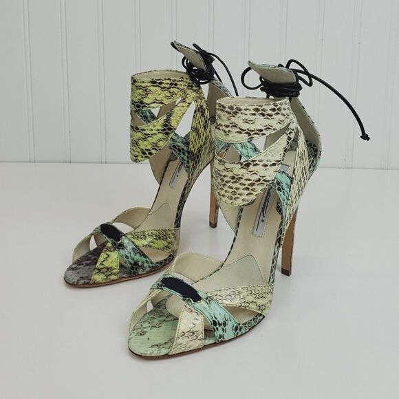 MISMATCHED Brian Atwood Uma Snakeskin Multicolored High Heels Sandals SH-034 - Picture 7 of 15